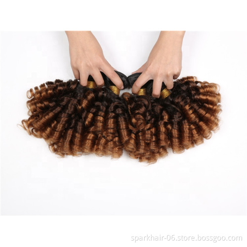 9a 100g SPARK Ombre Brazilian Remy Human Hair Weaving Bundle for Women Weave Extension Black Brown Aunty Funmi FUMI Bouncy Curl